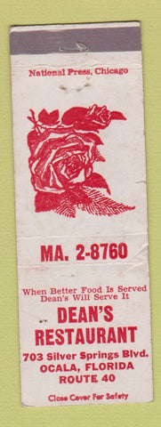 Matchbook Cover - Dean's Restaurant Ocala FL WORN
