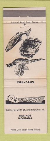 Matchbook Cover - Q's Sport Shop Billings MT