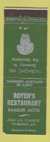 Matchbook Cover - Royer's Restaurant Rambler Motel Thurmont MD WEAR