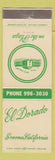 Matchbook Cover - El Dorado Sonoma CA