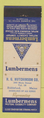 Matchbook Cover - Lumbermens Insurance HG Hutchinson Biddeford ME