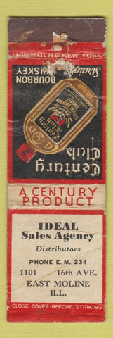 Matchbook Cover - Ideal Sales Century Club Whiskey East Moline IL POOR