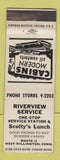 Matchbook Cover - Riverview Service oil gas Scotty's West Willington CT WHITE