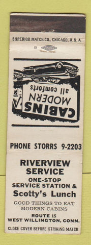 Matchbook Cover - Riverview Service oil gas Scotty's West Willington CT WHITE