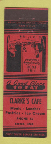 Matchbook Cover - Clarke's Cafe Exeter NE
