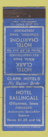 Matchbook Cover - Hotel Ballingall Ottumwa IA WEAR Albia Chariton WEAR