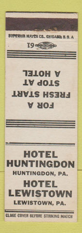 Matchbook Cover - Hotels Huntingdon Lewistown PA