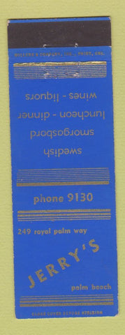 Matchbook Cover - Jerry's Swedish Smorgasbord Palm Beach FL