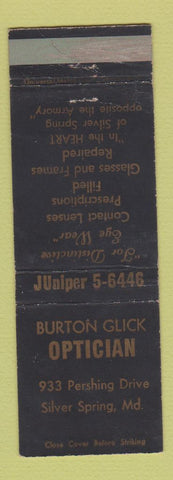 Matchbook Cover - Burton Glick Optician Silver Spring MD WEAR