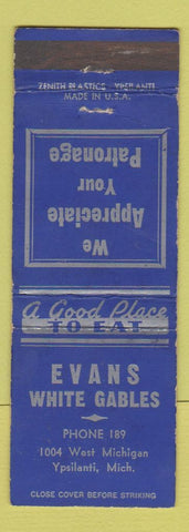 Matchbook Cover - Evans White Gables Ypsilanti MI