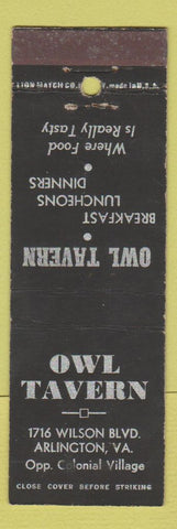 Matchbook Cover - Owl Tavern Arlington VA restaurant WORN