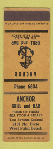 Matchbook Cover - Anchor Grill Bar West Palm Beach FL SAMPLE