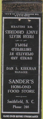 Matchbook Cover - Sander's Hom-ond Food Store Smithfield NC WEAR