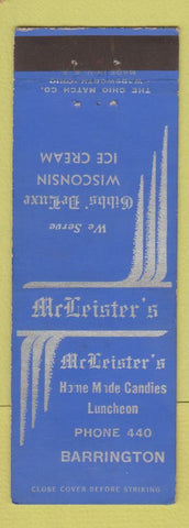 Matchbook Cover - McLeister's Restaurant Barrington IL? Gibbs' Ice Cream