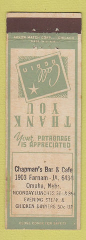 Matchbook Cover - Chapman's Bar Cafe Omaha NE ARROW STAMPED