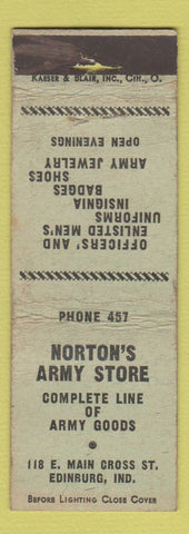 Matchbook Cover - Norton's Army Store Edinburg IN POOR