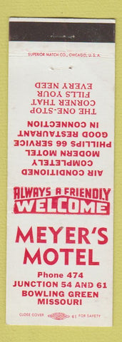 Matchbook Cover - Meyer's Motel Bowling Green MO