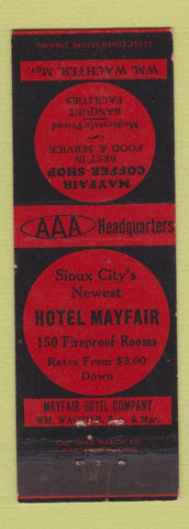Matchbook Cover - Hotel Mayfair Sioux City IA coffee shop