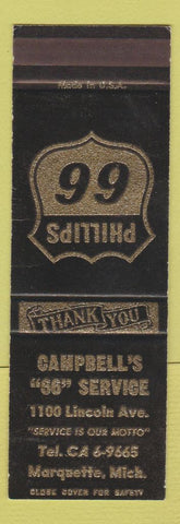 Matchbook Cover - Campbell's Phillips 66 oil gas Marquette MI SAMPLE