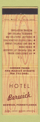 Matchbook Cover - Hotel Berwick PA