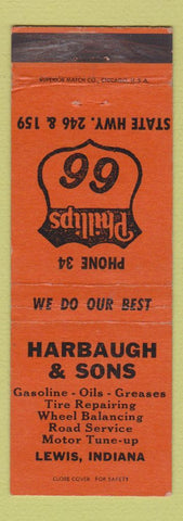 Matchbook Cover - Harbaugh & Sons Phillips 66 oil gas Lewis IN