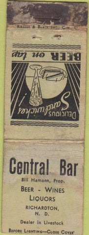 Matchbook Cover - Central Bar Richardton ND POOR