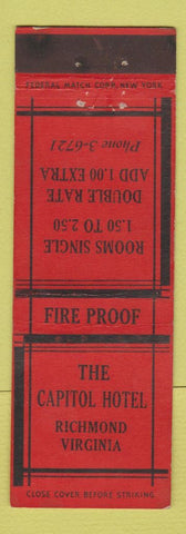 Matchbook Cover - Capitol Hotel Richmond VA Federal