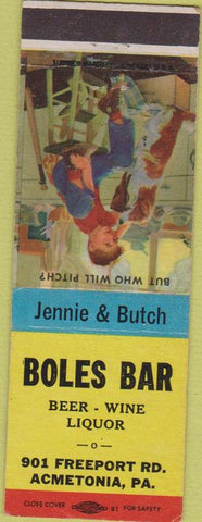Matchbook Cover - Boles Bar Acmetonia PA