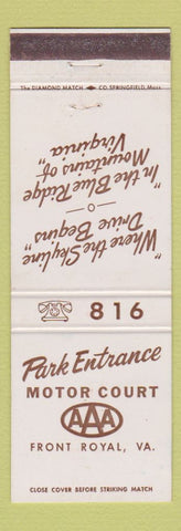 Matchbook Cover - Park Entrance Motor Court Front Royal VA
