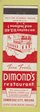 Matchbook Cover - Dimond's Restaurant Cambridge City IN