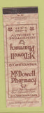 Matchbook Cover - McDowell Drug Store WEAR