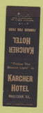 Matchbook Cover - Karcher Hotel Waukegan IL