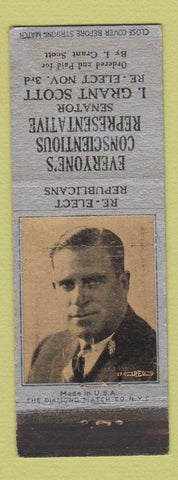 Matchbook Cover - I Grant Scott Senator Election Republican NJ New Jersey WEAR