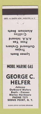 Matchbook Cover - George Helfer Johnson Boat Motors Mobil oil gas Sodus Point NY