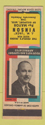 Matchbook Cover - JM Jack Vinson for Mayor Gulfport MS