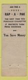 Matchbook Cover - Cigarette Vending Rap a Pak