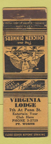Matchbook Cover - Virginia Lodge Fort Worth TX WEAR