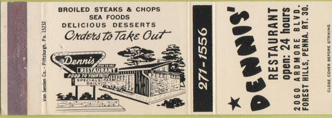 Matchbook Cover - Dennis Restaurant Forest Hills PA