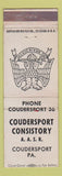 Matchbook Cover - Coudersport Consistory AASR PA