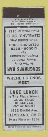 Matchbook Cover - Lake Lunch Seagram's Bar Clevealnd OH