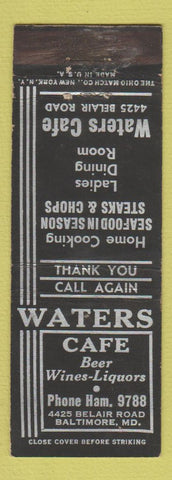 Matchbook Cover - Waters Cafe Baltimore MD