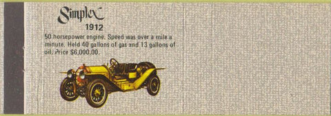 Matchbook Cover - Simplex 1912 antique cars BLANK