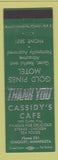 Matchbook Cover - Cassidy's Cafe Hinckley MN Gold Pines Motel