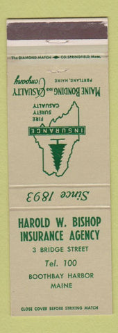 Matchbook Cover - Harold Bishop Insurance Boothbay Harbor ME Maine Bonding