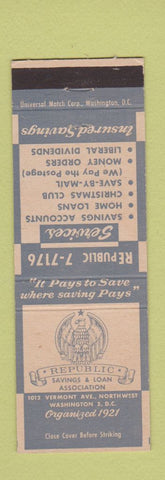 Matchbook Cover - Republic Savings and Loan Washington DC