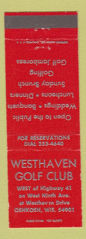 Matchbook Cover - Westhaven Golf Club Oshkosh WI