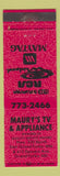 Matchbook Cover - Maury's TV Appliance Grand Forks ND