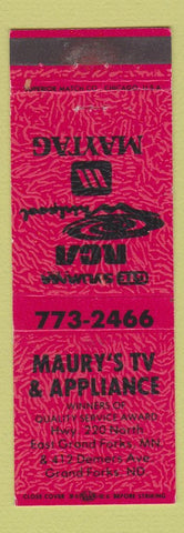 Matchbook Cover - Maury's TV Appliance Grand Forks ND