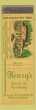 Matchbook Cover - Henry's Restaurant Portland OR