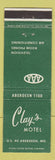 Matchbook Cover - Clay's Motel Aberdeen MD